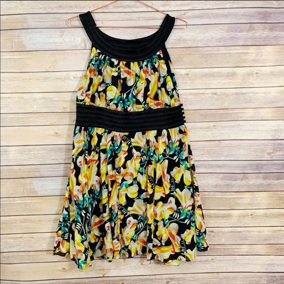 French Connection Yellow Black Floral Dress Cotton Y2K Bold Summer Print - Picture 3 of 8